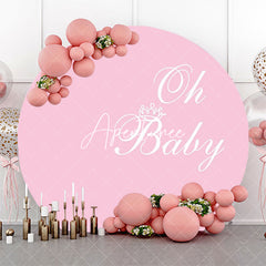 Aperturee - Pink White Oh Baby Round Girl Gender Reveal Backdrop