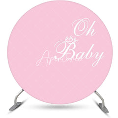 Aperturee - Pink White Oh Baby Round Girl Gender Reveal Backdrop