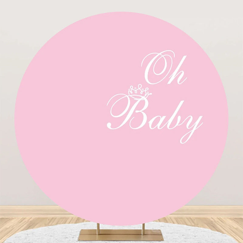 Aperturee - Pink White Oh Baby Round Girl Gender Reveal Backdrop