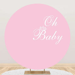 Aperturee - Pink White Oh Baby Round Girl Gender Reveal Backdrop