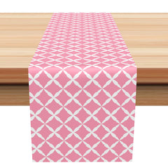 Aperturee - Pink White Pattern Repeat Farbic Dining Table Runner