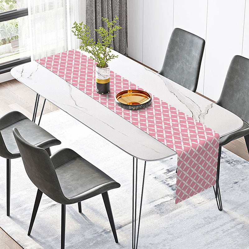 Aperturee - Pink White Pattern Repeat Farbic Dining Table Runner