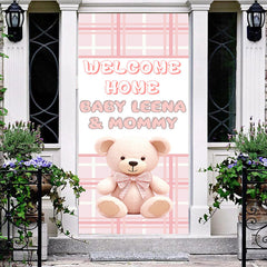 Aperturee - Pink White Plaid Teddy Bear Welcome Home Door Cover