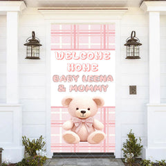 Aperturee - Pink White Plaid Teddy Bear Welcome Home Door Cover