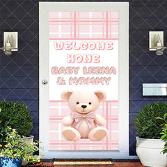 Aperturee - Pink White Plaid Teddy Bear Welcome Home Door Cover