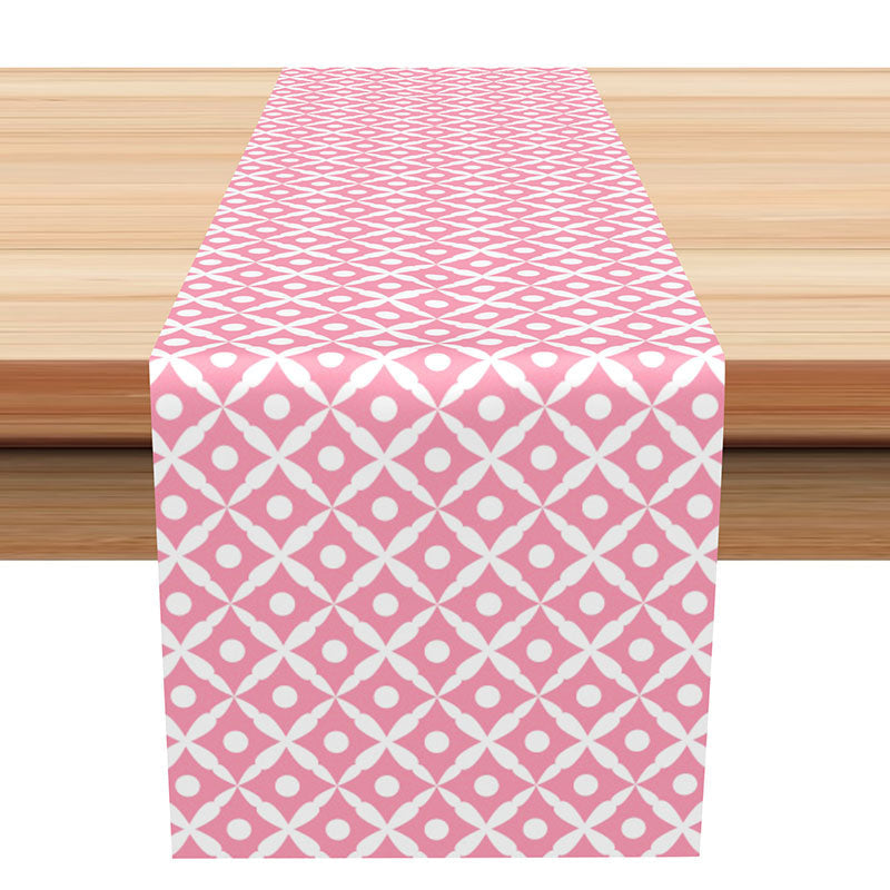 Aperturee - Pink White Repeat Pattern Dining Fabric Table Runner