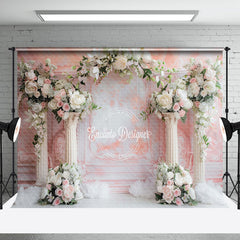 Aperturee - Pink White Retro Wall Arch Floral Wedding Backdrop