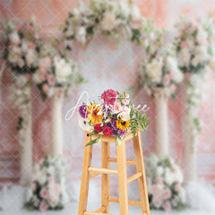 Aperturee - Pink White Retro Wall Arch Floral Wedding Backdrop