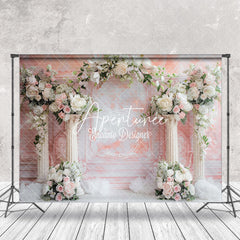 Aperturee - Pink White Retro Wall Arch Floral Wedding Backdrop