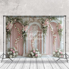 Aperturee - Pink White Romantic Floral Wedding Photo Backdrop