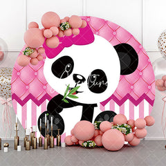 Aperturee - Pink White Stripe Panda Round Baby Shower Backdrop