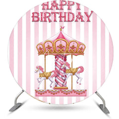 Aperturee - Pink White Stripes Circus Round Birthday Backdrop