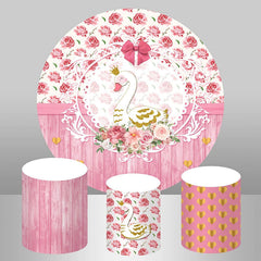 Aperturee Pink Wooden Floral Swan Girl Round Backdrop Kit