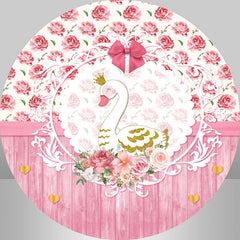 Aperturee - Pink Wooden Floral Swan Girl Round Backdrop Kit