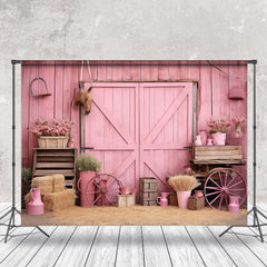 Aperturee - Pink Wooden Wall Horse Cowgirl Birthday Backdrop