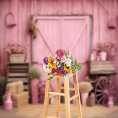 Aperturee - Pink Wooden Wall Horse Cowgirl Birthday Backdrop