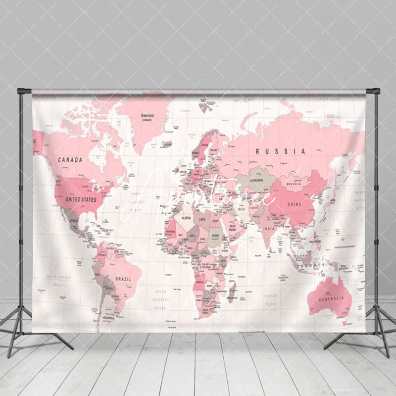 Aperturee - Pink World Map Plaid Geographical Party Backdrop