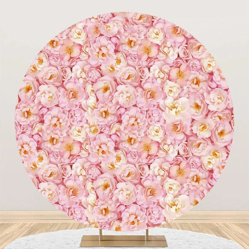 Aperturee - Pink Yellow Floral Petals Round Wedding Backdrop