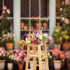 Aperturee - Pink Yellow Floral Window Spring Photo Backdrop