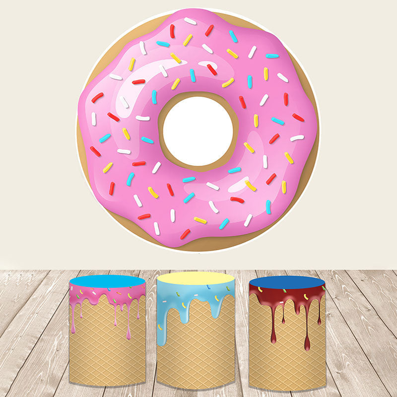 Aperturee Pink Yummy Donut Candyland Round Backdrop Kit For Girls Party