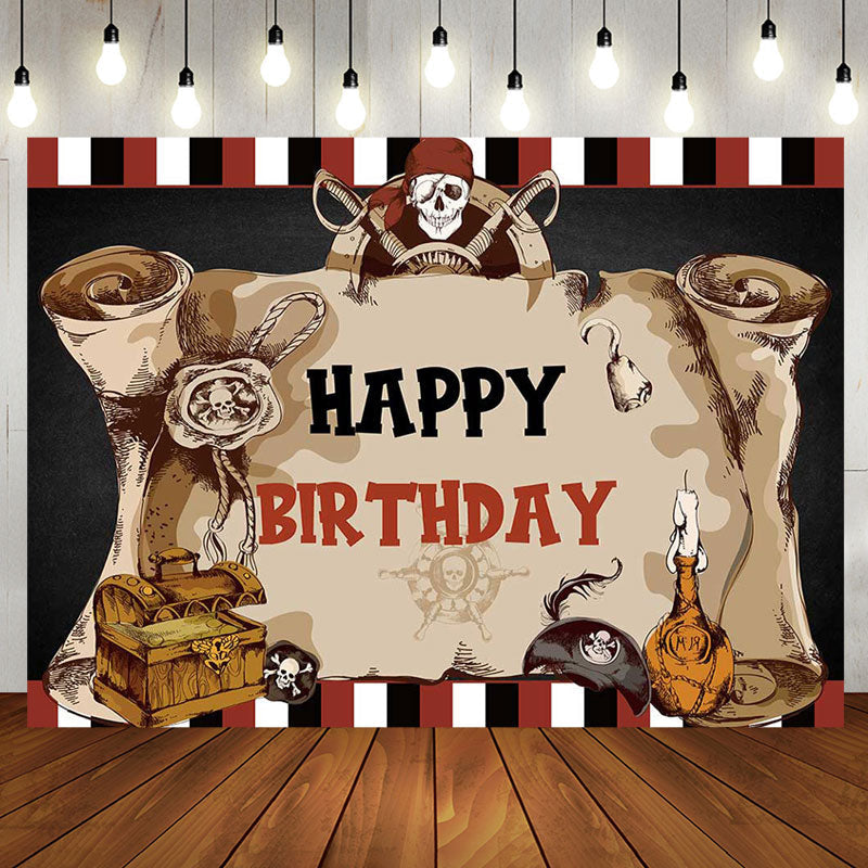 Aperturee - Pirate Captain Skull Treasure Map Birthday Backdrop