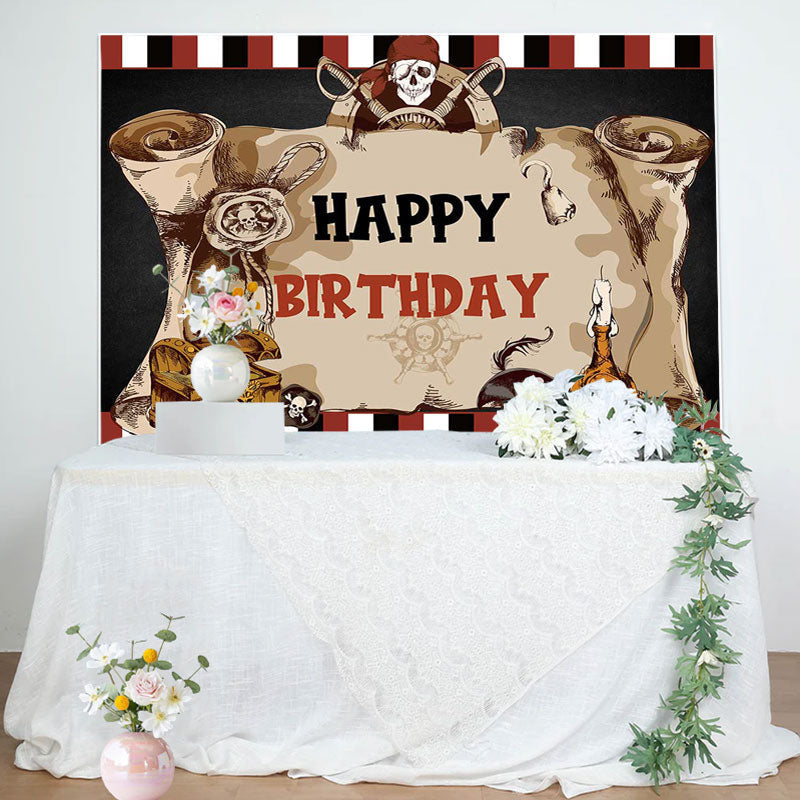 Aperturee - Pirate Captain Skull Treasure Map Birthday Backdrop