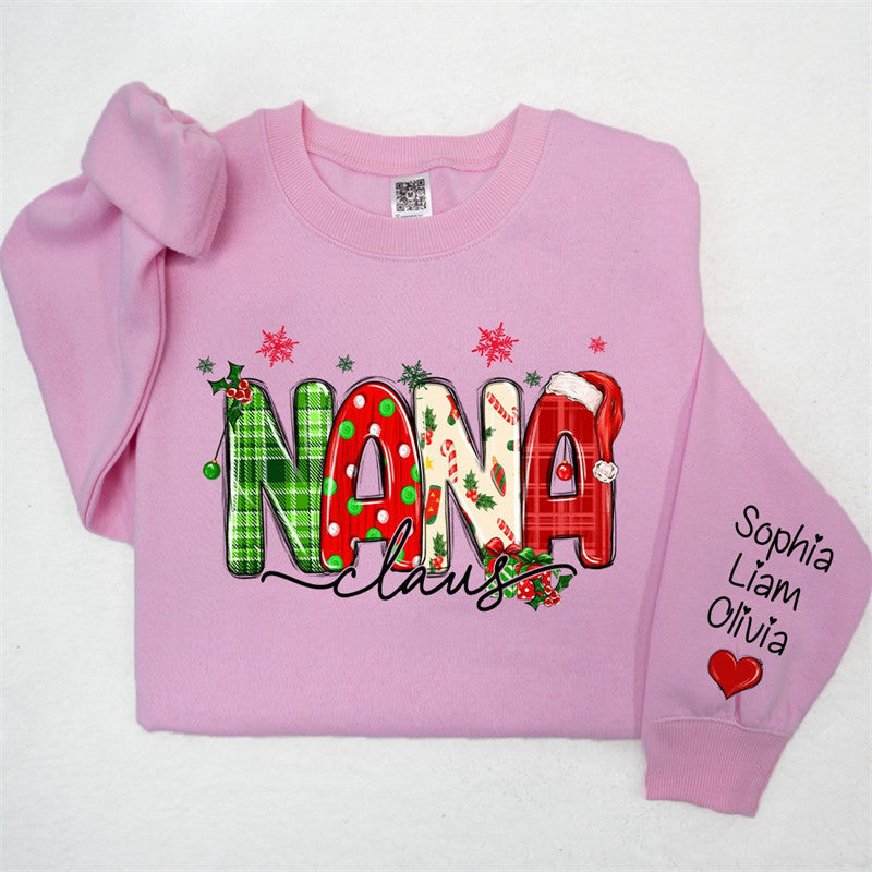 Aperturee - Plaid Nana And Kids Claus Custom Christmas Sweatshirt