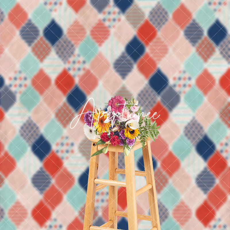 Aperturee - Plain Geometric Pattern Birthday Cake Smash Backdrop