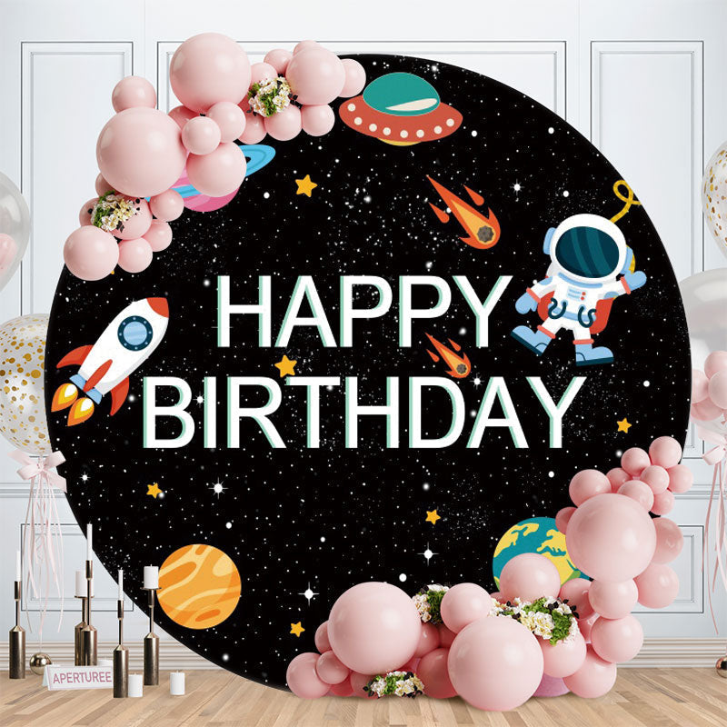 Aperturee - Planet And Astronaut Round Birthday Backdrop