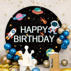 Aperturee - Planet And Astronaut Round Birthday Backdrop