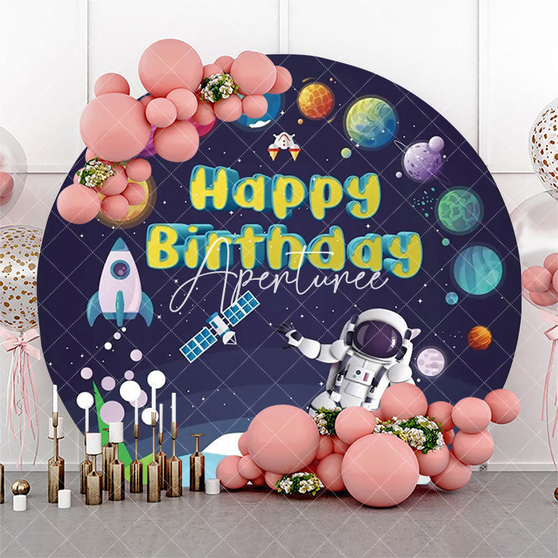 Aperturee - Planet Satellite Rocket Astronaut Boy Round Backdrop