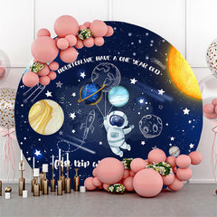 Aperturee - Planets Cute Astronaut Round 1St Birthday Backdrop