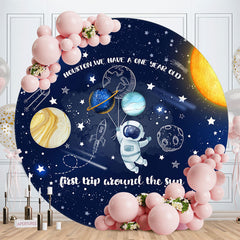 Aperturee - Planets Cute Astronaut Round 1St Birthday Backdrop