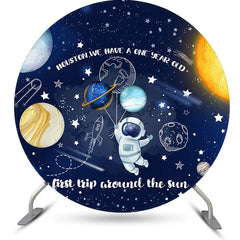 Aperturee - Planets Cute Astronaut Round 1St Birthday Backdrop