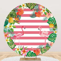 Aperturee - Plant Floral Flamingo Stripe Round Summer Backdrop