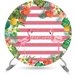 Aperturee - Plant Floral Flamingo Stripe Round Summer Backdrop