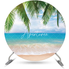 Aperturee - Plant Leaf Sandy Hawaii Beach Round Birthday Backdrop