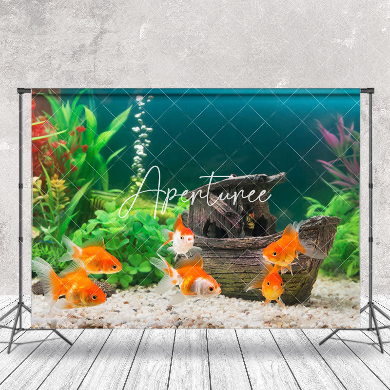 Aperturee - Plant Wooden Boat Fish Tank Landscaping Backdrop