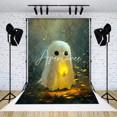 Aperturee - Plants Burning Candle Cute Ghost Halloween Backdrop