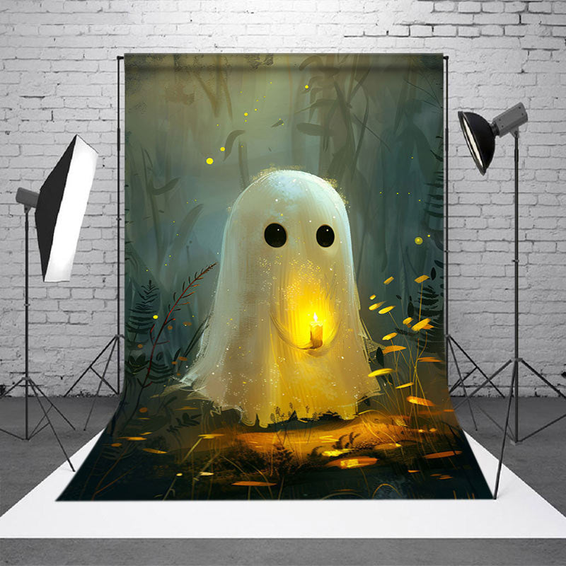 Aperturee - Plants Burning Candle Cute Ghost Halloween Backdrop