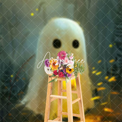 Aperturee - Plants Burning Candle Cute Ghost Halloween Backdrop