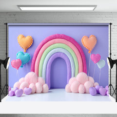 Aperturee - Plush Rainbow Balloons Purple Cake Smash Backdrop