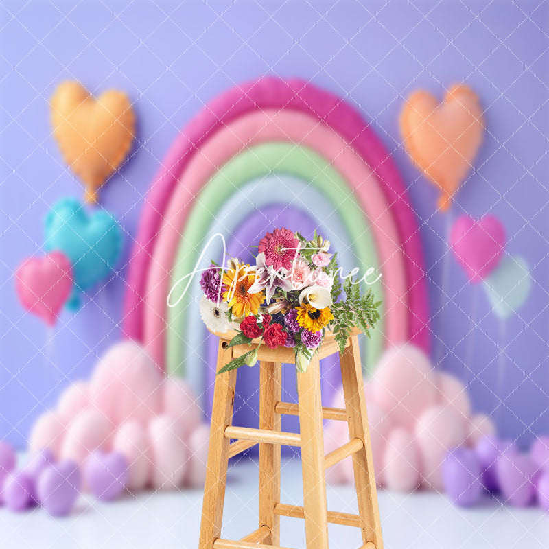 Aperturee - Plush Rainbow Balloons Purple Cake Smash Backdrop