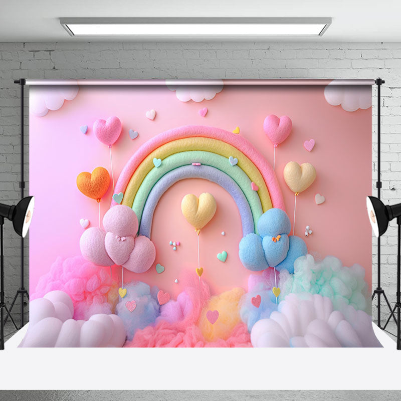 Aperturee - Plush Rainbow Heart Balloons Cake Smash Backdrop