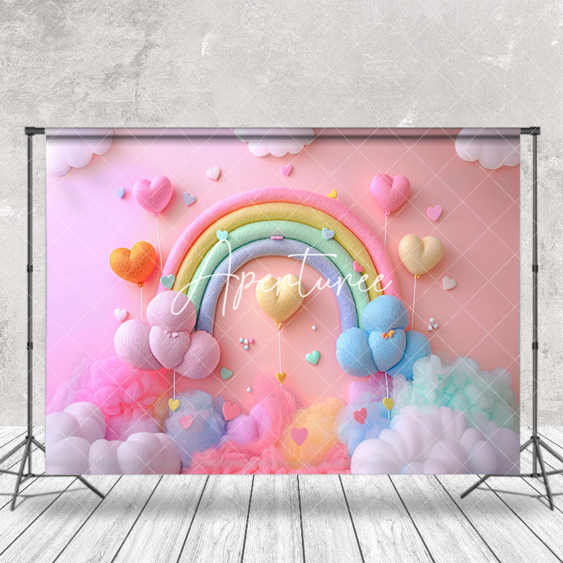 Aperturee - Plush Rainbow Heart Balloons Cake Smash Backdrop