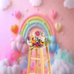 Aperturee - Plush Rainbow Heart Balloons Cake Smash Backdrop