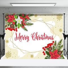 Aperturee - Poinsettia Gold Ice Crystals Merry Christmas Backdrop