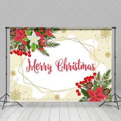 Aperturee - Poinsettia Gold Ice Crystals Merry Christmas Backdrop