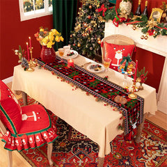 Aperturee - Poinsettia Red Buffalo Check Christmas Table Runner