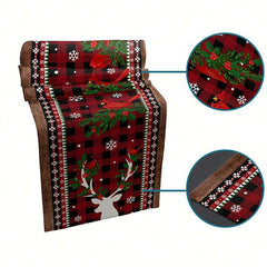 Aperturee - Poinsettia Red Buffalo Check Christmas Table Runner